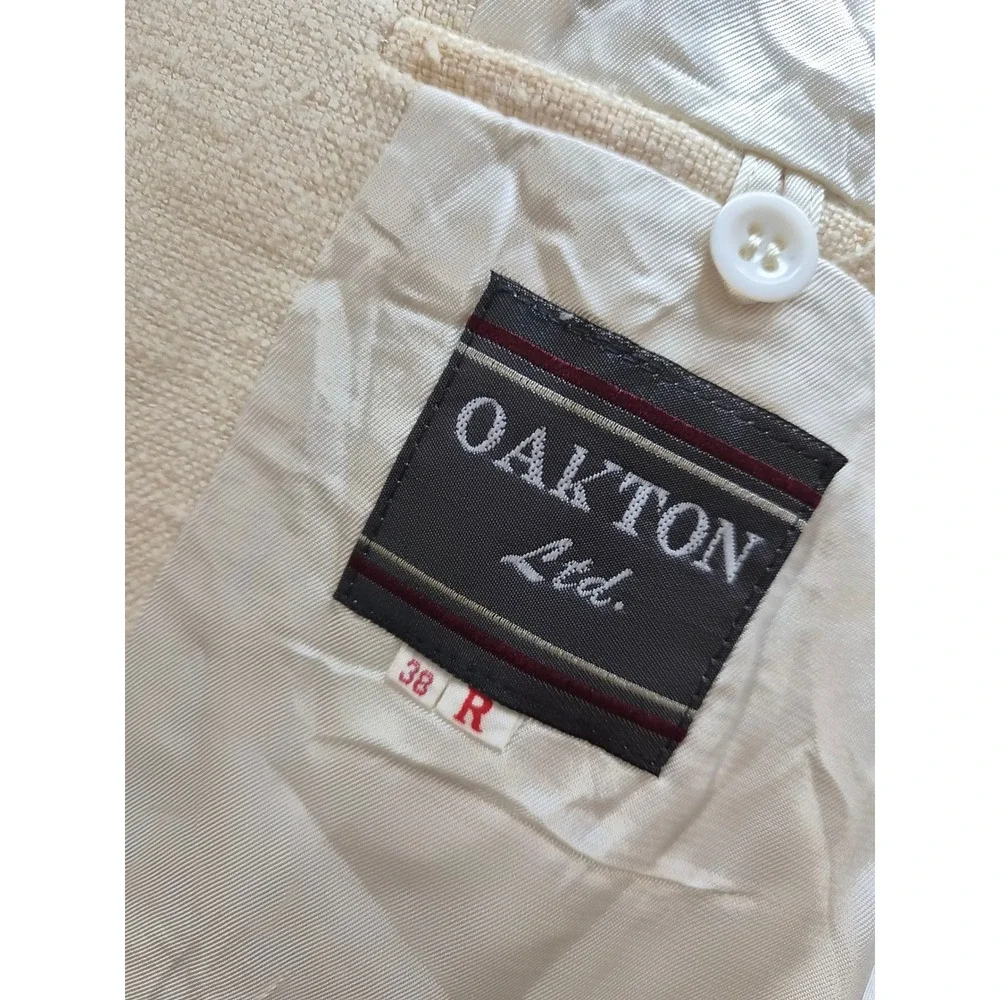 Oakton Blazer Jacket Mens 38 Beige Lined Silk Notch Lapel Single Breasted Formal